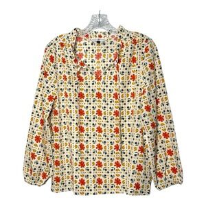 Michelle McDowell‎ Floral Print Blouse Long Sleeve Tie Neck Women's Size S